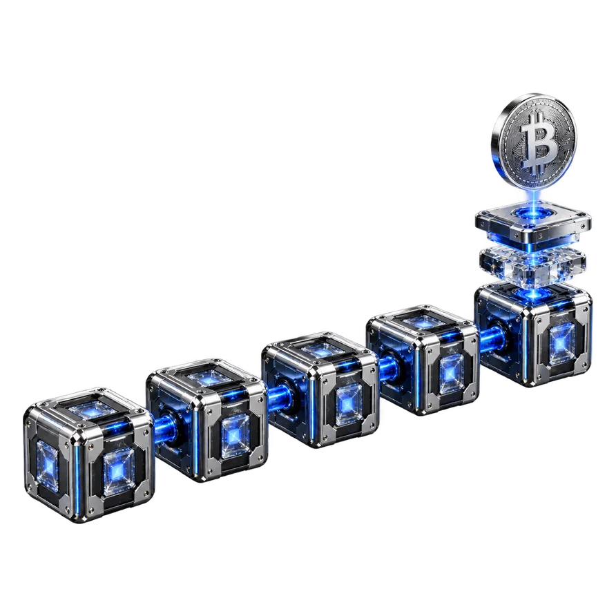 Cómo funciona la minería de Bitcoin: cadena de bloques validando un bloque nuevo con su recompensa