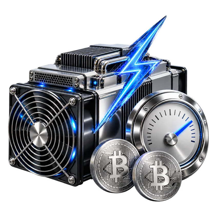 Costos y electricidad de la minería de Bitcoin: equipo ASIC atravesado por un rayo de energía