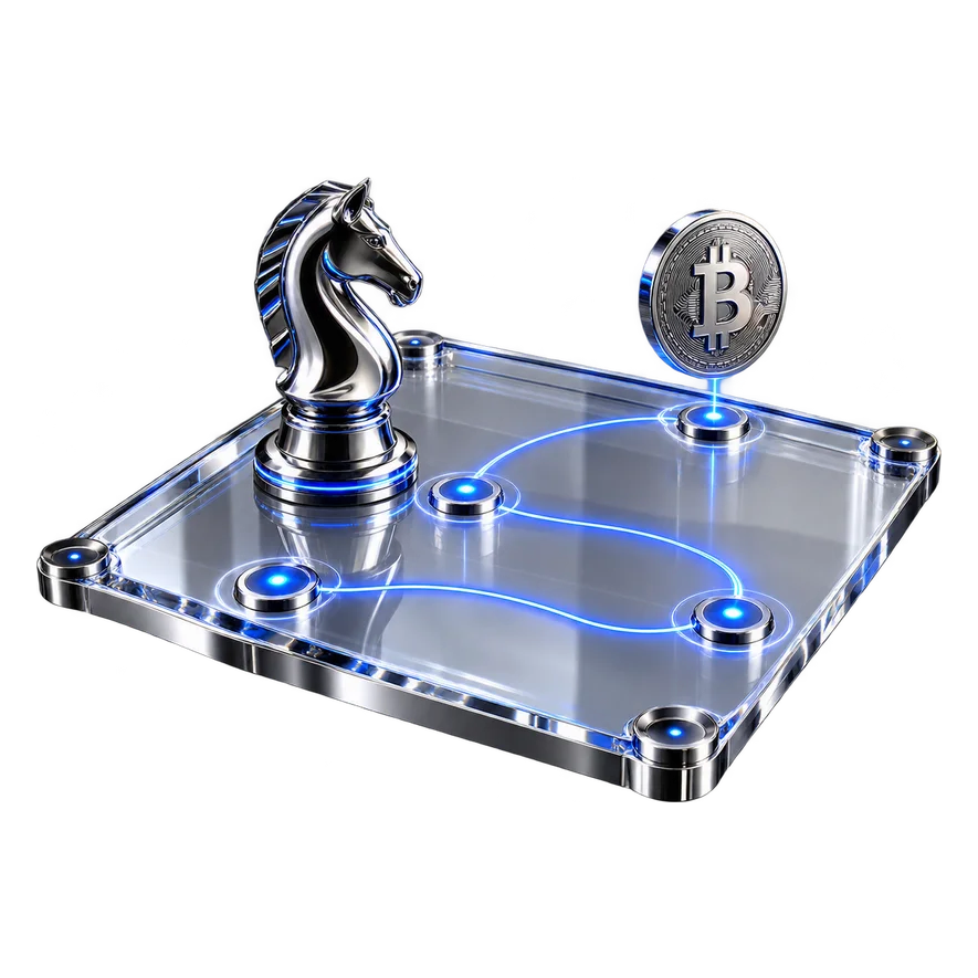Estrategia a medida para la minería de Bitcoin: tablero de planificación con pieza de ajedrez