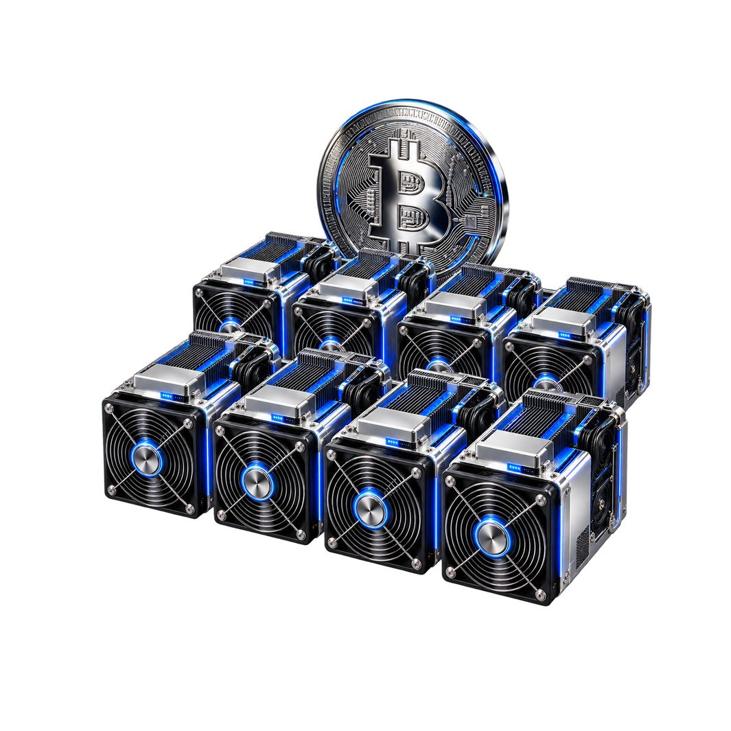 Granja de minería de Bitcoin con filas de equipos ASIC para producir tu propio Bitcoin